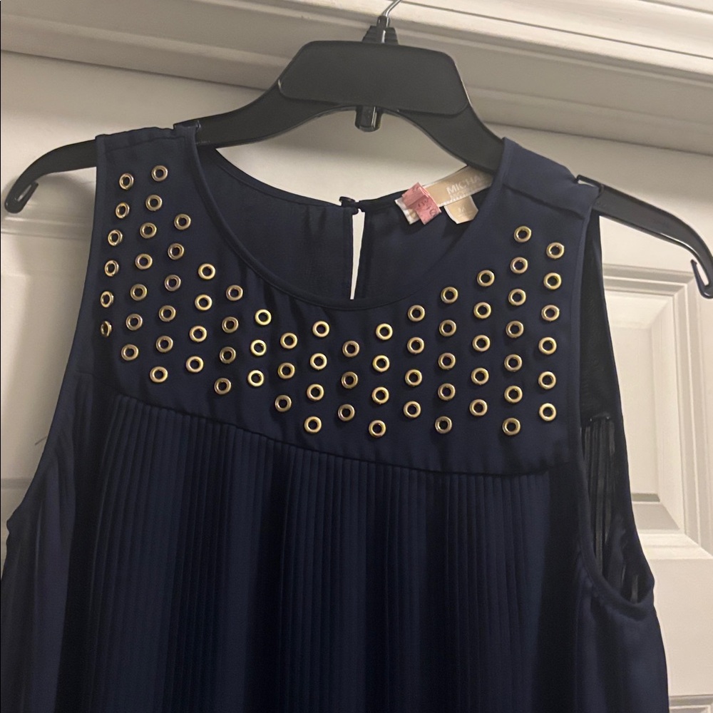 Michael Kors Navy Sleeveless Top with Gold Accents